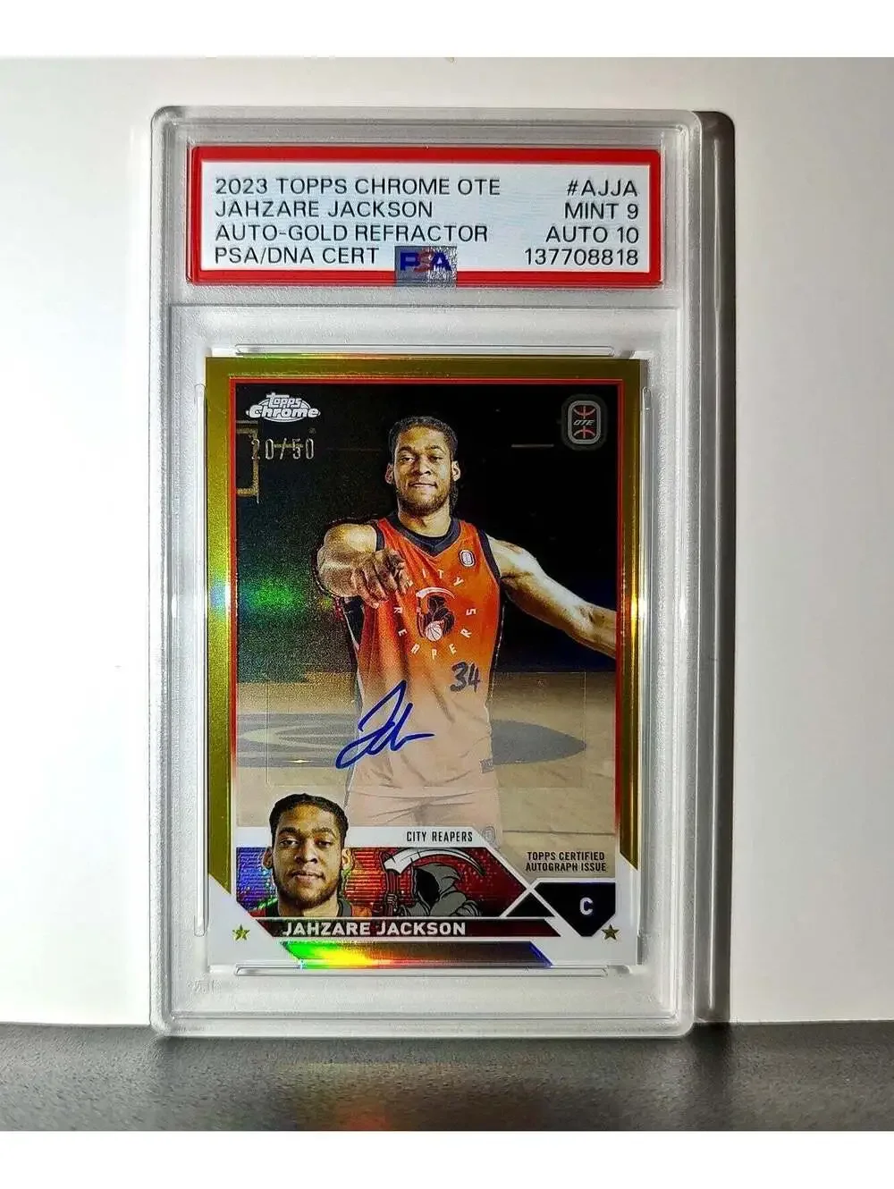 Jahzare Jackson 2023 Topps Chrome #A-JJA Gold Refractor 20/50 PSA 9 Auto 10